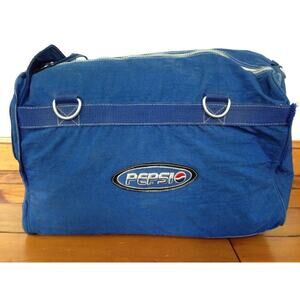 Vtg 90s Pepsi Cola Logo Large Blue Nylon Duffle Gym Carry On Beach Shoulder Bag